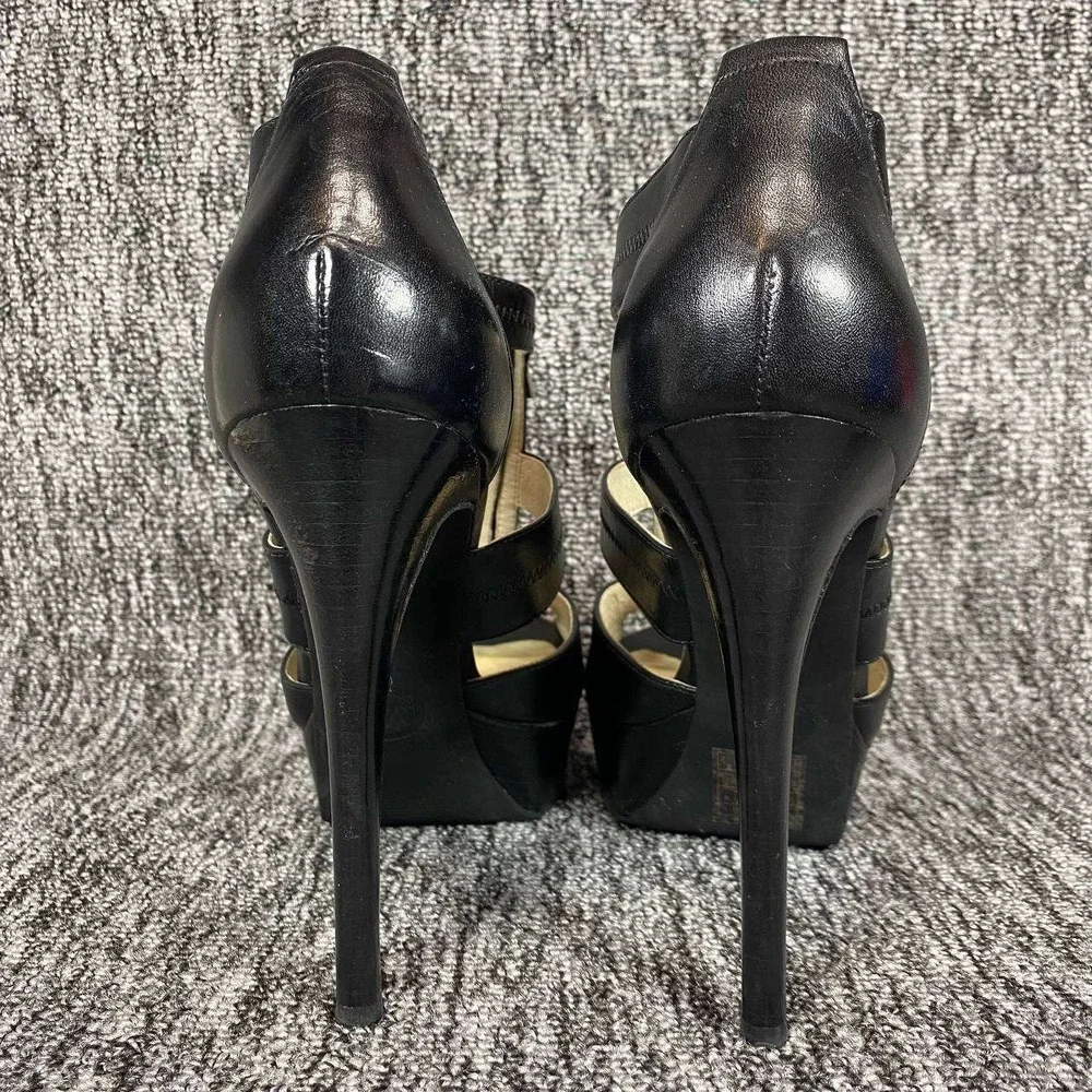 Michael Kors Berkley Platform Stiletto Sandals Women 8M Black Leather‎ Front Zip